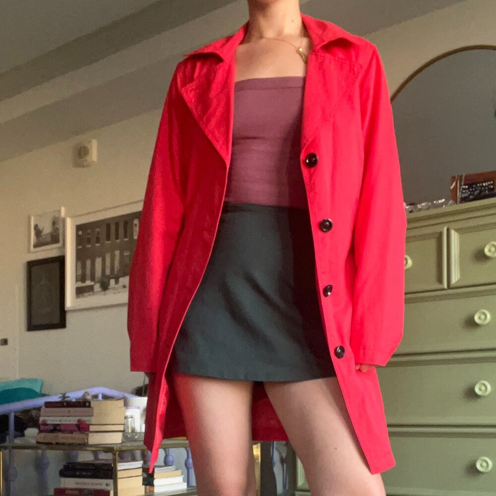 Hot pink Lands' End trench coat